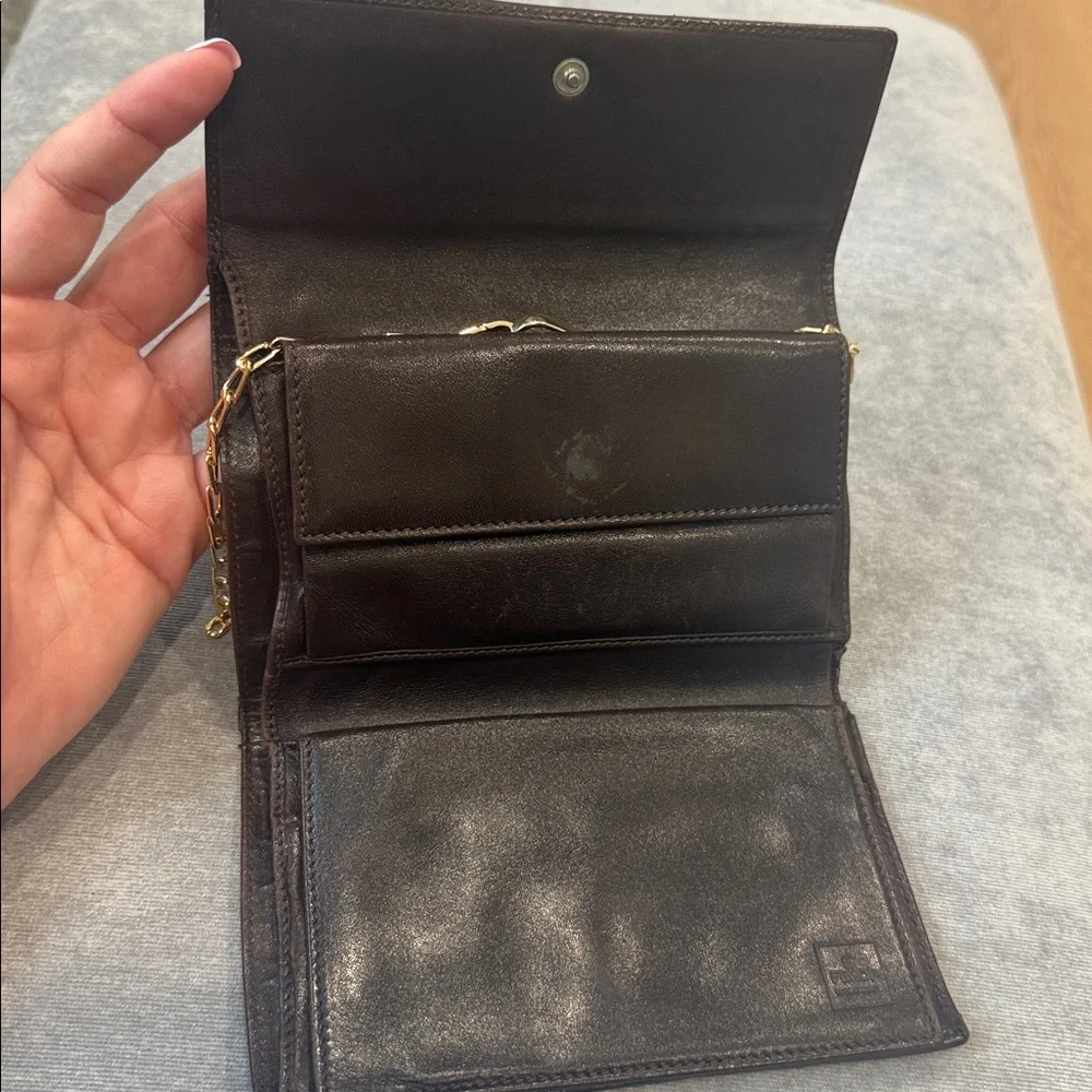 Fendi Black and Brown Monogram Clutch Bag with Gold Chain - Picture 6 of 15